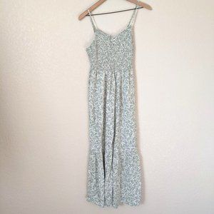 Sincerely Jules Sage Green & White Flower Wide Leg Jumpsuit M